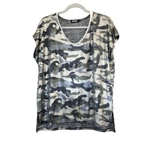 Sophyline Short Sleeve Camouflage Metallic Knit Top Large L NWOT